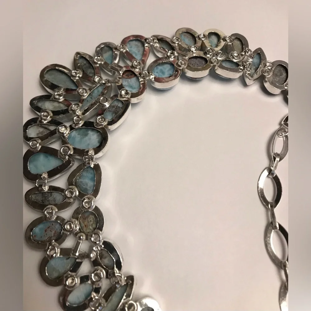 Larimar Stamped 925 Sterling Silver Necklace